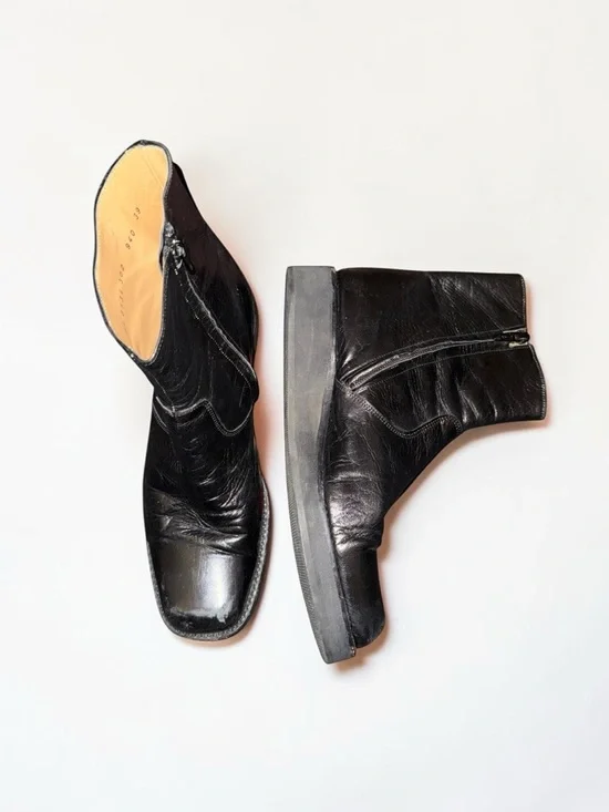 Jil Sander Black Leather Square Toe Platform Ankle Boots 39 - Picture 5 of 9